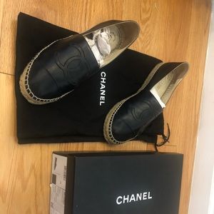 Chanel Espadrilles Black Leather Size 39